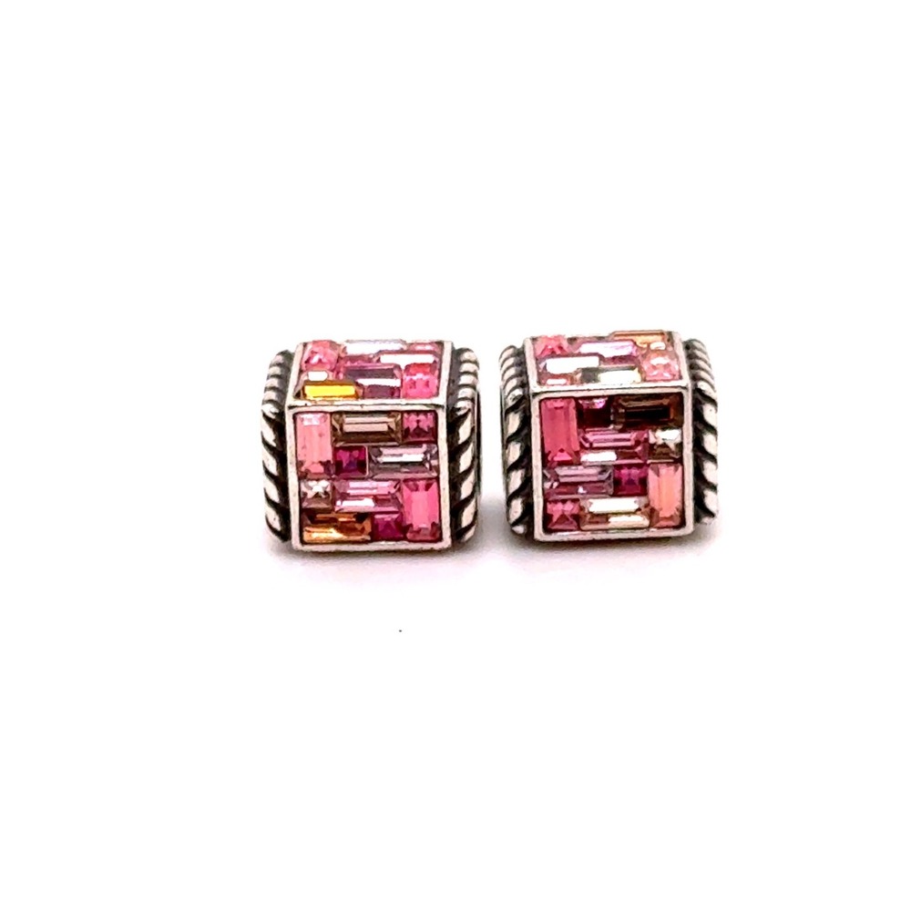 Brighton Spectrum Pink Rose Baguette Crystal Square Spacer Beads Set of 2